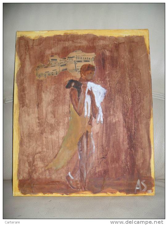 ART,BELLE PEINTURE SUR TOILE,38CM X 46 CM,ORIGINALE,AJOUTI PARTITION,PAPIER,COLLAGE, ART,AFRIQUE,BERBERE,ELEVE UR,MUSICI - Autres & Non Classés