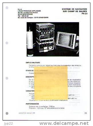 Fiche Marine Nationale Système Navigation Sur Champ De Balises PA-20 ELA L' Electronique Appliquée Montrouge & Gradignan - Equipment