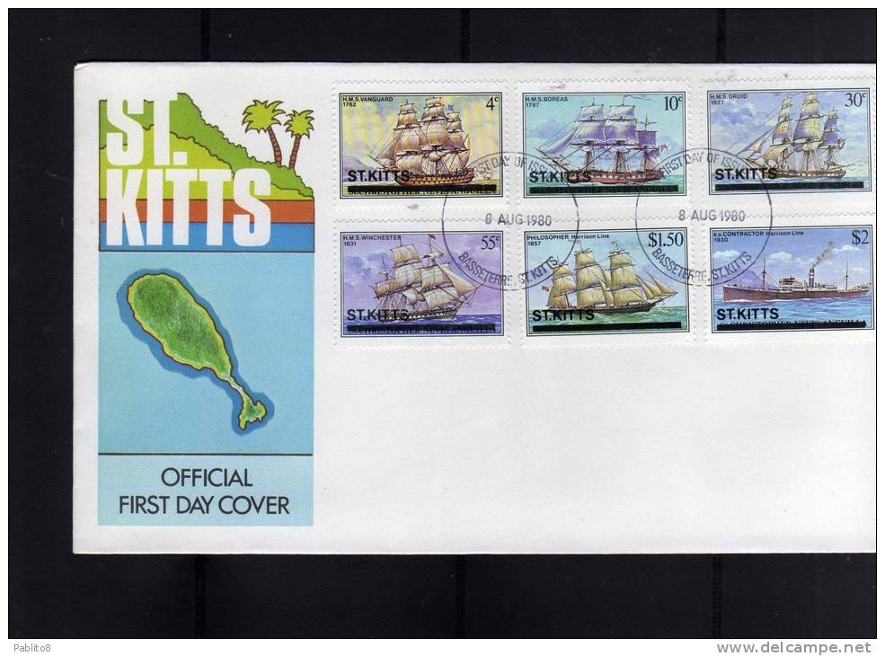 ST. KITTS 1980 SHIPS - NAVI FDC - St.Kitts En Nevis ( 1983-...)