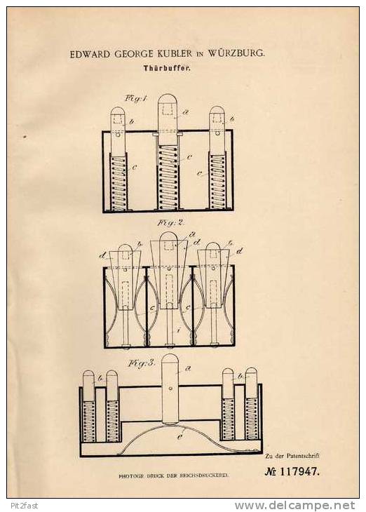 Original Patentschrift - E. Kuber In Würzburg , 1899, Thürbuffer , Tür , Tischler !!! - Architecture