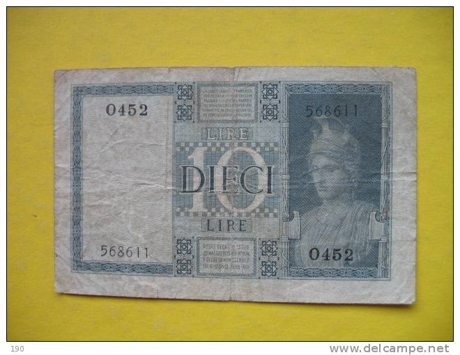 10 DIECI LIRE - Regno D'Italia – 10 Lire
