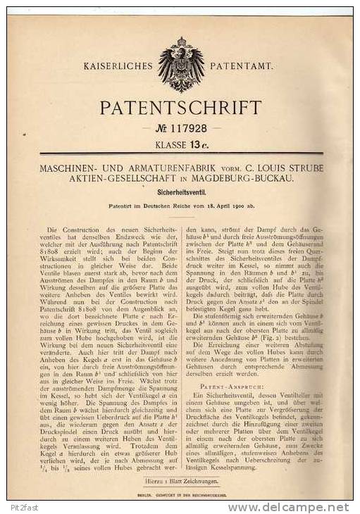 Original Patentschrift - Maschinenfabrik In Magdeburg - Buckau , 1900 , Sicherheitsventil !!! - Machines