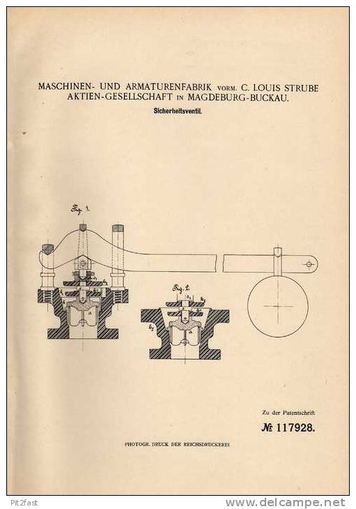 Original Patentschrift - Maschinenfabrik In Magdeburg - Buckau , 1900 , Sicherheitsventil !!! - Machines