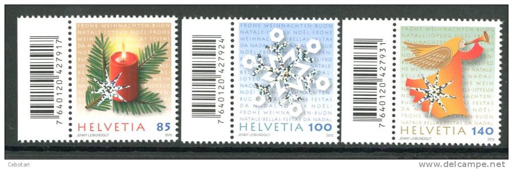 SVIZZERA / HELVETIA 2010** - NATALE - Set Completo 3 Valori Con Codice A Barre - Natale