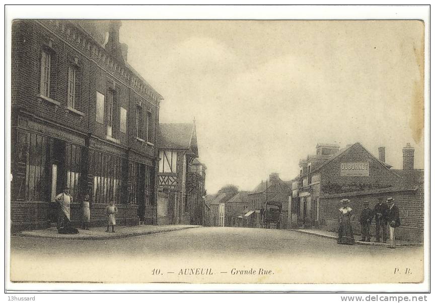 Carte Postale Ancienne Auneuil - Grande Rue - Café Du Commerce - Auneuil