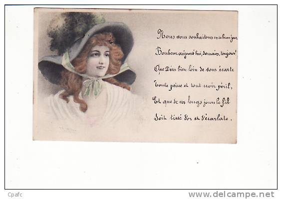 Carte Précurseur 1900 Femme à Chapeau ( Illustration M.M VIENNE , Viennoise) Signée Wichera (2) - Wichera