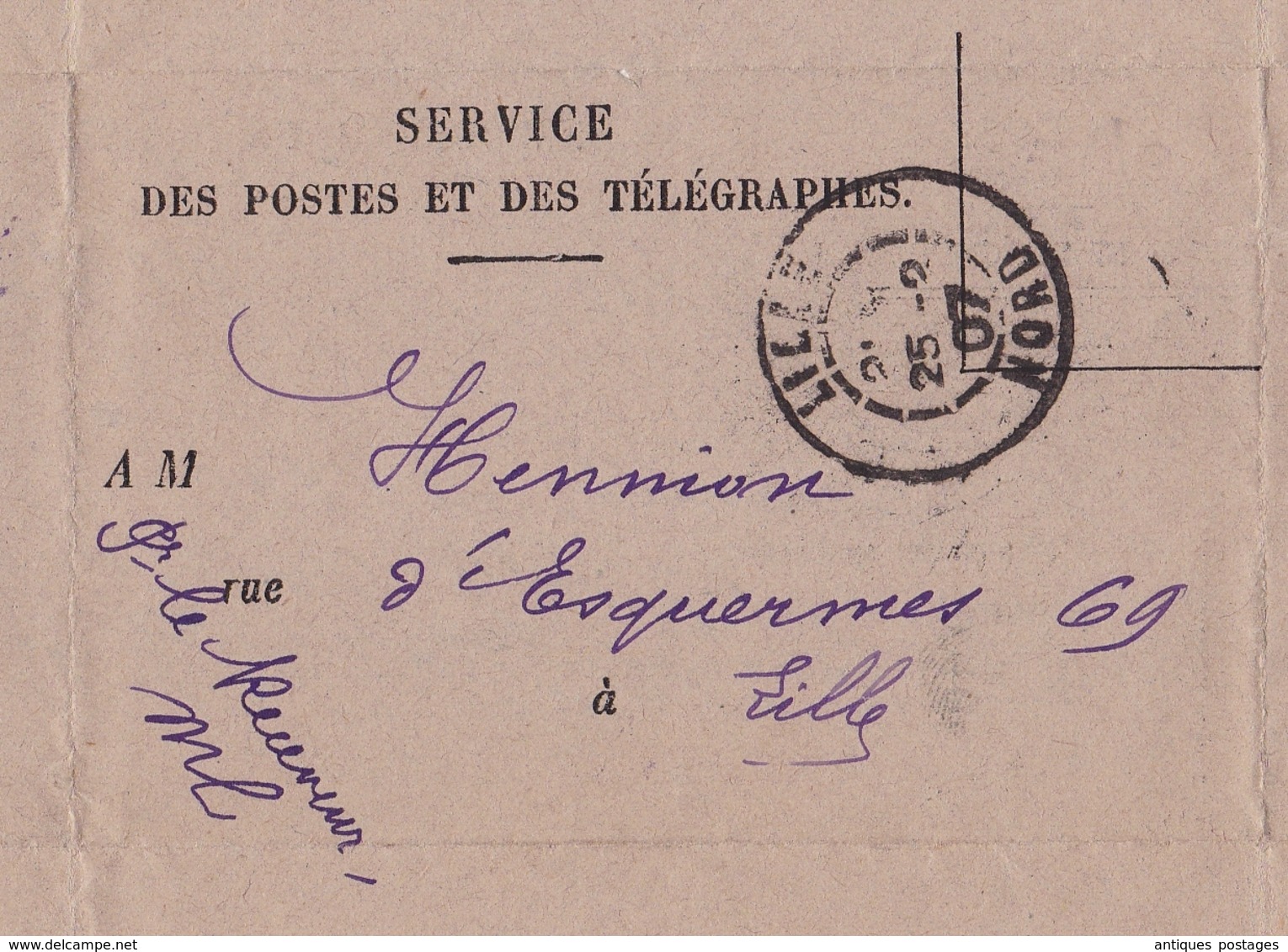Lille Nord Service Des Postes Et Des Télégraphes 1907 - Telegraphie Und Telefon