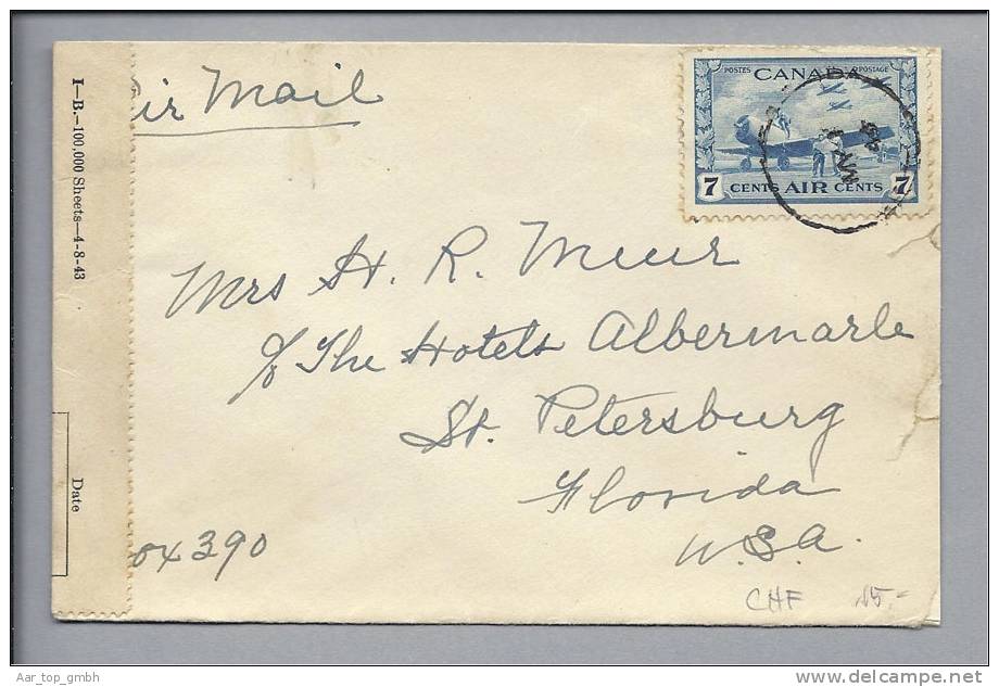 KANADA 1944-05-02 Zensurbrief  Air Mail Nach St.Petersburg Florida USA - Luftpost