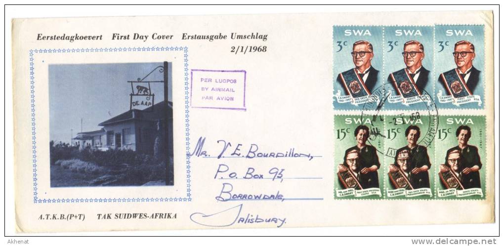 BA70 - SOUTH WEST AFRICA , FDC Del 2/1/1968 - Ohne Zuordnung