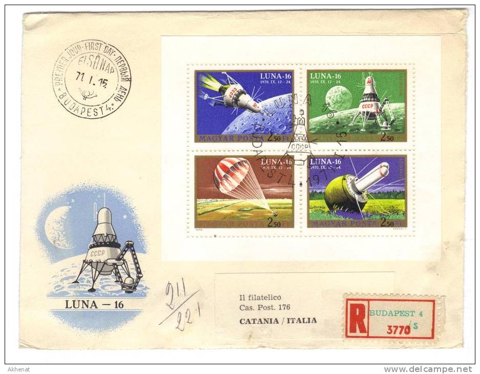 BA72 - UNGHERIA 1971 , LUNA 16 IL Bf SU RACCOMANDATA. POCO FRESCA - FDC