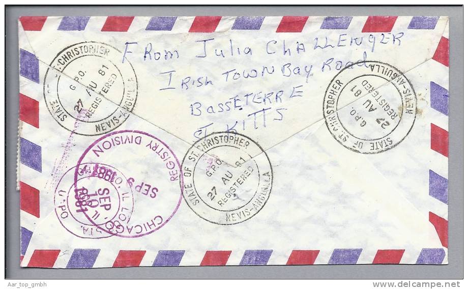 ST. KITTS 1981-08-22 R-Brief Air Mail Mit Mischfrankatur - St.Kitts-et-Nevis ( 1983-...)