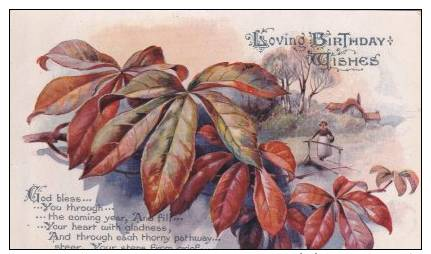 ARTIST DRAWN AUTUM LEAVES LOVING BIRTHDAY WISHES (GR1094) - Anniversaire