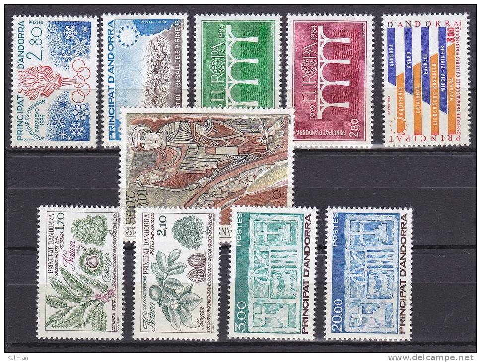 Andorre Année 1984 Yvert N° 327 à 336 Xx - Cote 32.5 Euros - Prix De Départ 9 Euros - Neufs