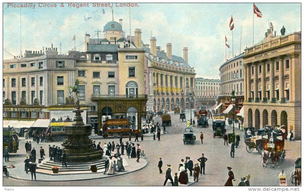 Piccadilly Circus & Regent Street, London. (corner Bend, One Stamp Removed) - Piccadilly Circus