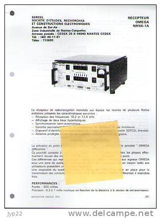 Fiche Marine Nationale Récepteur OMEGA NRNX-1A - Pour Radionavigation - Sercel Nantes - Equipement