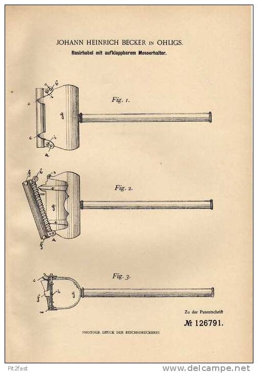 Original Patentschrift - J. Becker In Ohligs , 1901 , Rasierer , Rasierapparat , Barbier !!! - Antike Werkzeuge