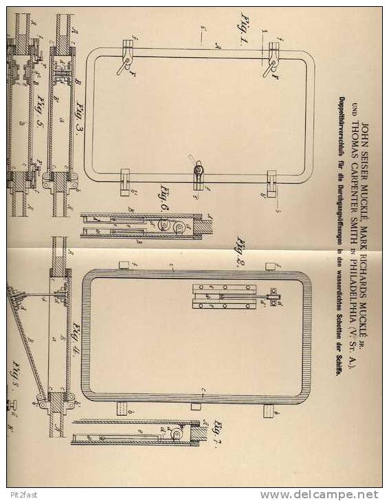 Original Patentschrift - Verschluß Der Schotten Von Schiffen , 1899 , J. Muckle In Philadelphia !!! - Other & Unclassified