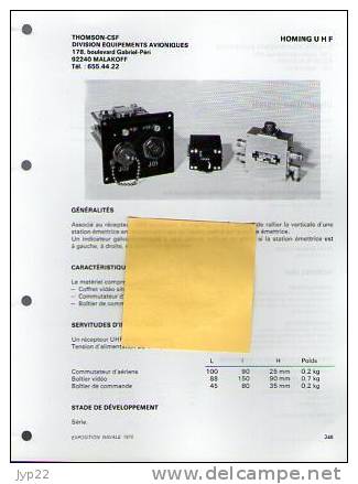 Fiche Marine Nationale Homing UHF (pour Avion ) - Thomson CSF Malakoff - Equipment