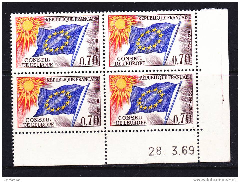 FRANCE SERVICE CONSEIL DE L´EUROPE N° 35 70C BRUN VIOLET BLEU JAUNE ET ROUGE COIN DATE DU 28.3.1969** - 1960-1969