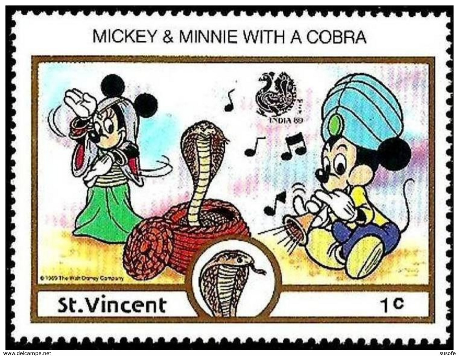 San Vicente 1989 Scott 1132 Sello ** Walt Disney India New Delhi Mickey Y Minnie Bailando La Cobra Michel 1147 Yv. 1081 - Disney