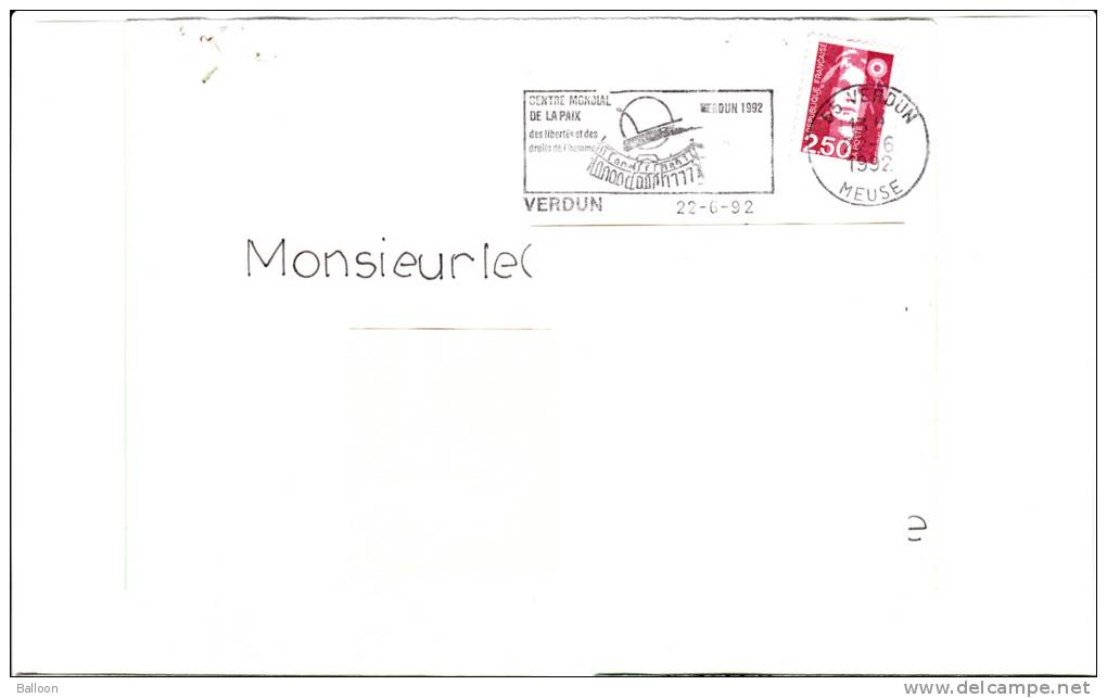 Enveloppe Oblitérée De Verdun - 22.06.92 - Lettres & Documents