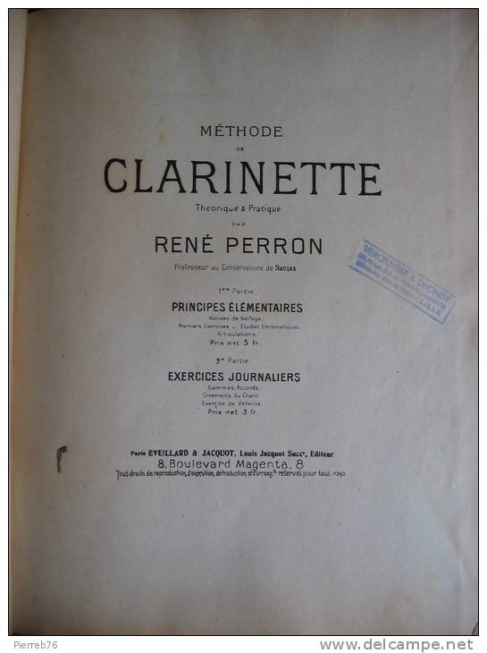 Méthode De Clarinette  Théorique Et Pratique  René  Perron - Musik