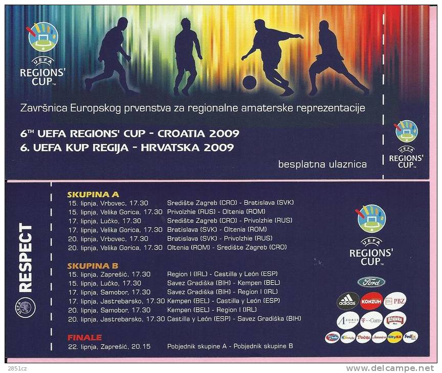 6th UEFA REGIONS' CUP - CROATIA 2009., Croatia - Match Tickets