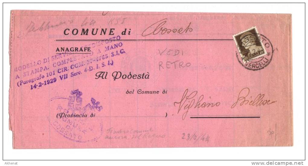 ST27 - RSI , Da Vigliano Biellese 18/2/44 : Prima Come Manoscritto Ridotto. Rispedito Come Stampe - Marcophilia