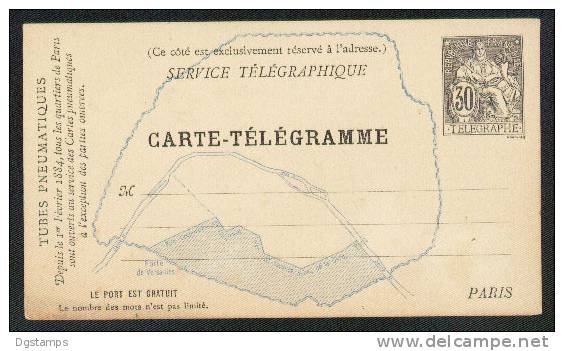 Francia ** Service Télégraphique, CARTE-TÉLÉGRAMME. TUBES PNEUMATIQUES - Telegraaf-en Telefoonzegels