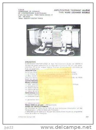 Fiche Marine Nationale Amplificateur Tournant Allégé Type Ward Léonard Double (pour Tourelle Lance Roquette - CSEE Paris - Equipment