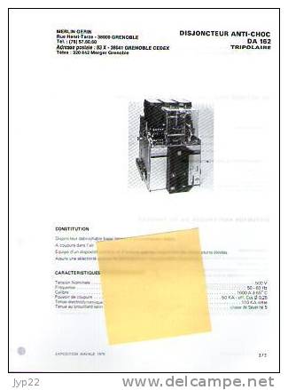 Fiche Marine Nationale Disjoncteur Antichoc DA 162 Tripolaire - Merlin Gérin Grenoble - Equipment