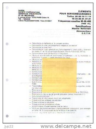 Fiche Marine Nationale Eléments Pour Servomécanisme Marine & Aéronautique - SAGEM Paris - Equipment