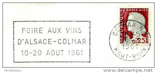 COLMAR  / OBLITERATION MECANIQUE / FOIRE AUX VINS D ALSACE  1961 - Wines & Alcohols