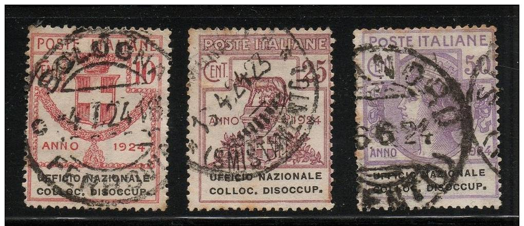 ITALIA REGNO 1924 ENTI PARASTATALI UFF.COLLOC.DISOCCUPATI N° 63-64-66 (r. 6580) - Franchigia
