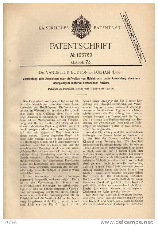 Original Patentschrift - Dr. Burton In Fulham , 1900 , Apparat Zum Ausdehnen Und Aufweiten !!! - Machines