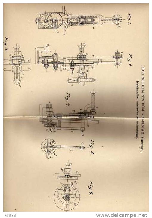Original Patentschrift - C. Nyström In Karlstadt , Schweden , 1900 , Schleifmaschine , Tischler , Holz !!! - Tools