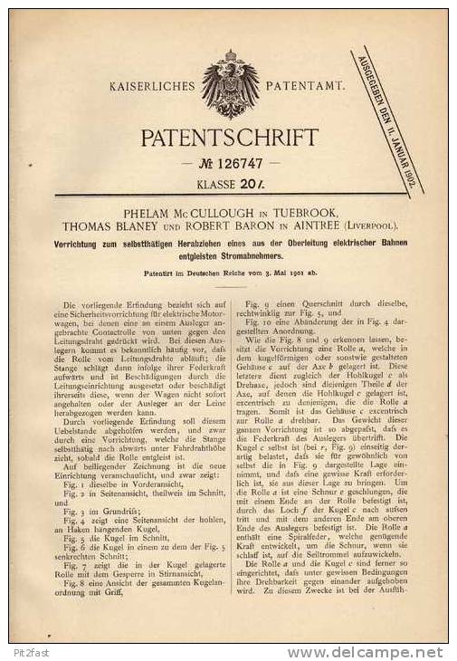 Original Patentschrift - R. Baron In Tuebrook Und Aintree , 1901 , Strassenbahn , Eisenbahn , Apparat !!! - Other & Unclassified