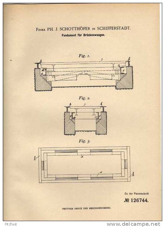 Original Patentschrift - Fa. Schotthöfer In Schifferstadt , 1901, Fundament Für Brückenwaagen , Waage , Brücke !!! - Architektur