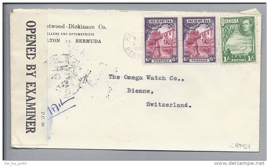 BERMUDA 1943 Zensurbrief über Lisabon Nach Bienne (Omega) CH - Bermudes