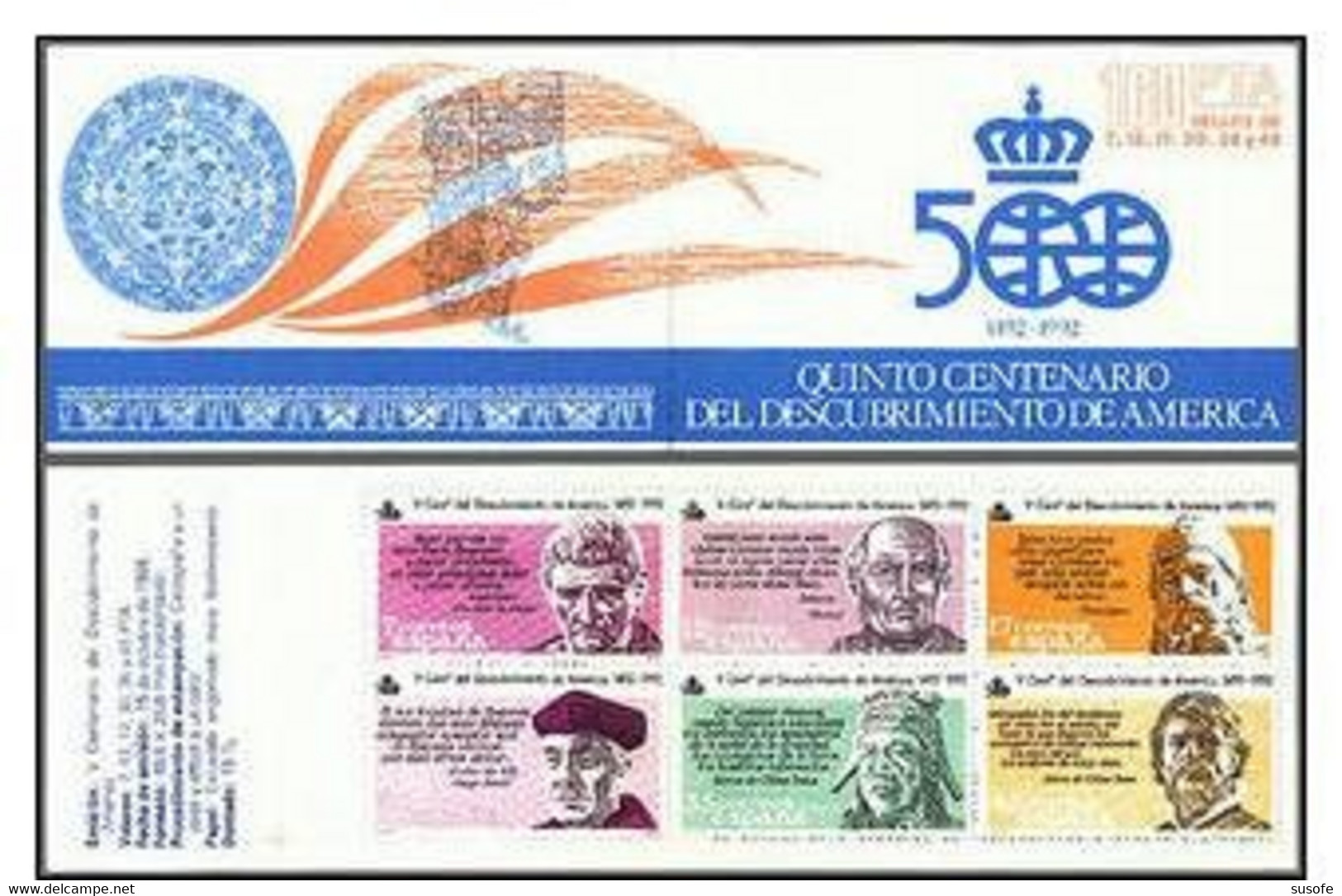 España 1986 Edifil 2860C Sellos ** Carnet V Cent. Descubrimiento De America Aristoteles, Seneca, San Isidoro Mi. MH0-2 - Nuevos