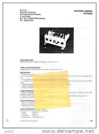 Fiche Marine Nationale Matériel Radiac Actisub - Veille & Alerte Radiologique Pour Sous Marin - DTCN Paris Naval - Equipment