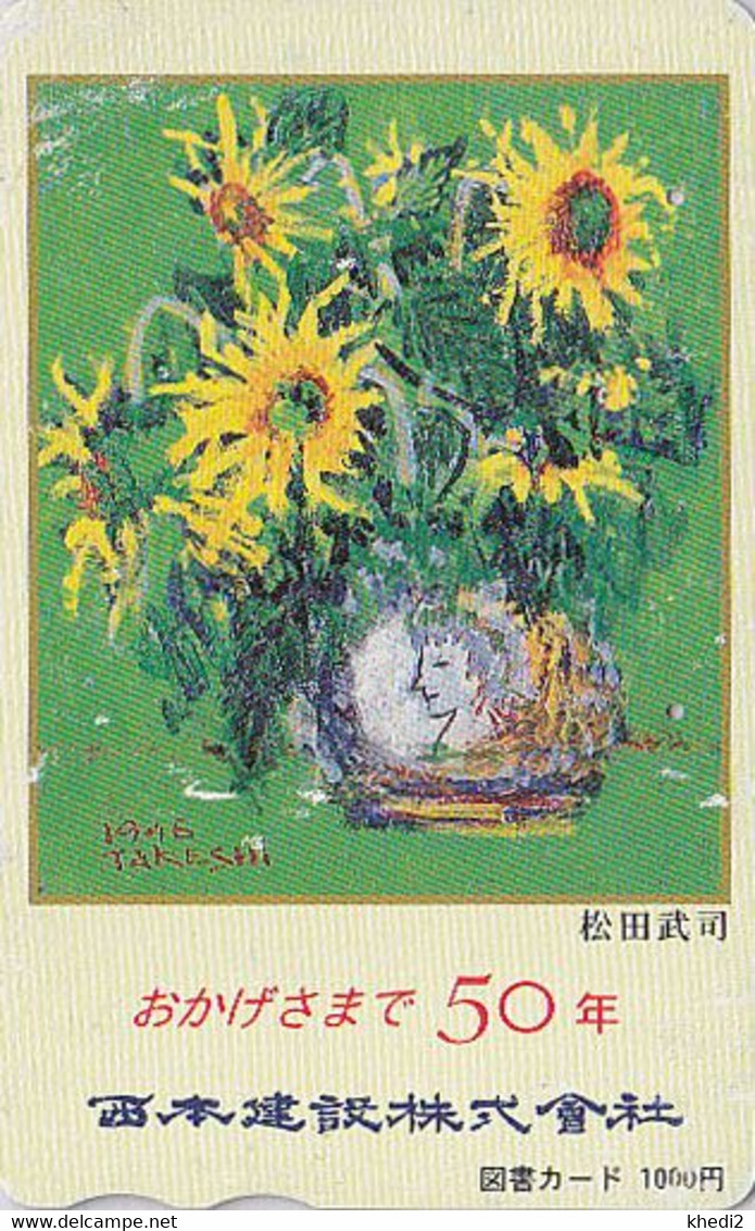 Carte Prépayée Japon - Fleur TOURNESOL  / Bouquet - SUNFLOWER Rare Japan Prepaid  Tosho Card - Blume  - 1539 - Fleurs