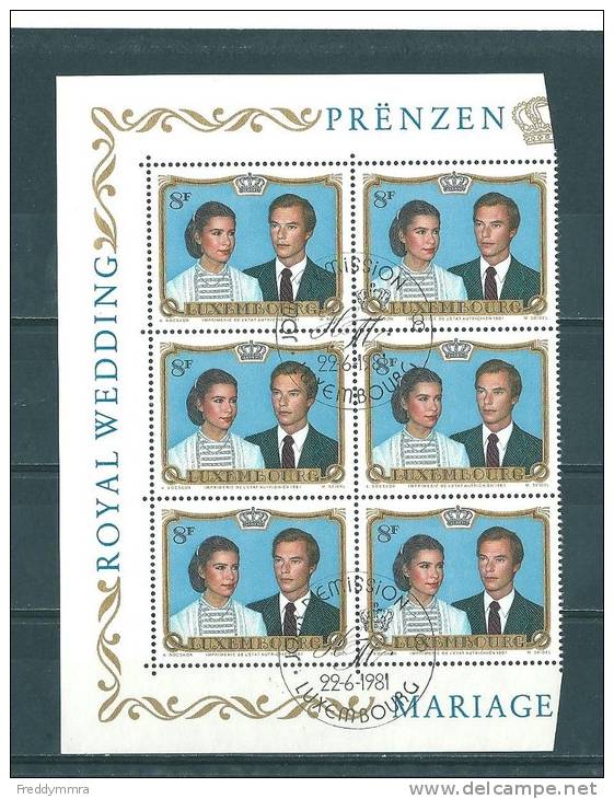 Luxembourg: 986 En  Bloc De 6  (Mariage Princier) Oblitération 1er Jour - Used Stamps