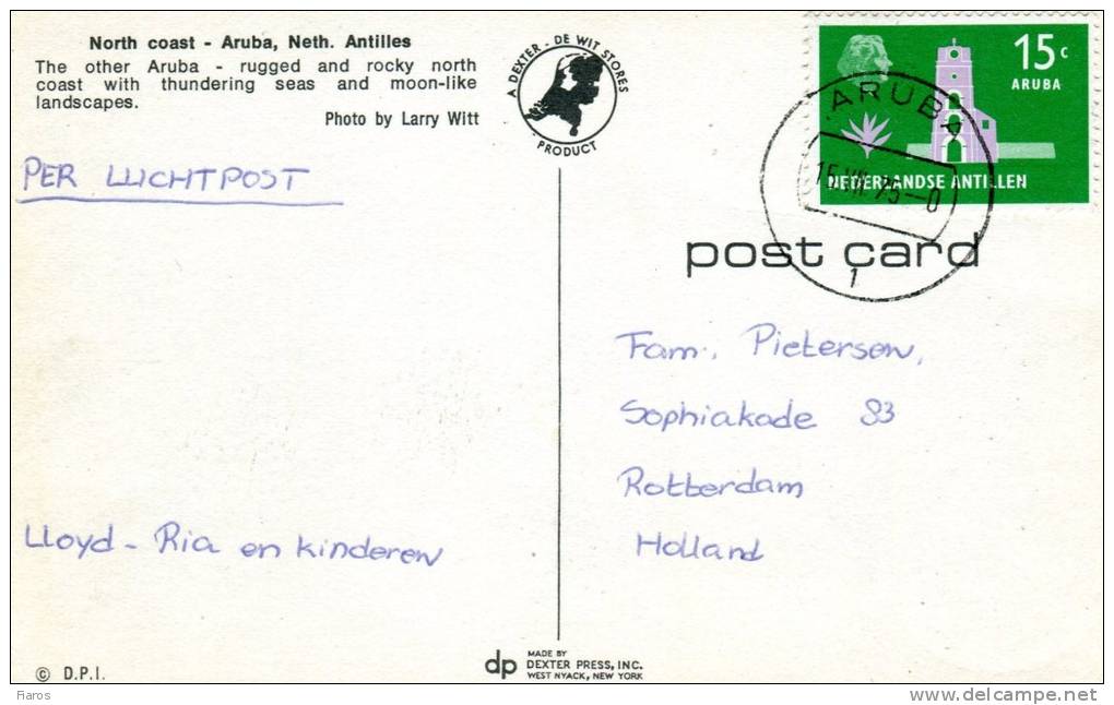 Netherland Antilles-North Coast- Aruba (posted Per Llichtpost, C. ARUBA 15.7.1975) Lloyd -Ria En Kinderew [CPM Postcard] - Autres & Non Classés