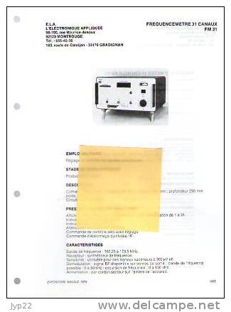 Fiche Marine Nationale Fréquencemètre 31 Canaux FM 31 - Règlage & Contr. Bouée Acoustique - E.L.A. Montrouge & Gradignan - Equipo