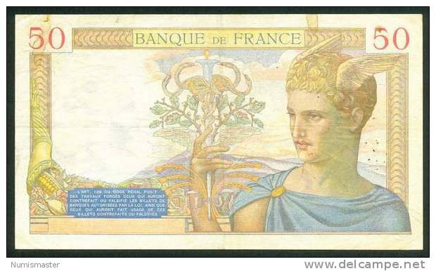 50 FRANCS , 17.3.1938. CERES - 50 F 1934-1940 ''Cérès''