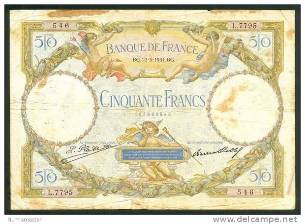 50 FRANCS , 12.3.1931. LUC OLIVIER MERSON - 50 F 1927-1934 ''Luc Olivier Merson''
