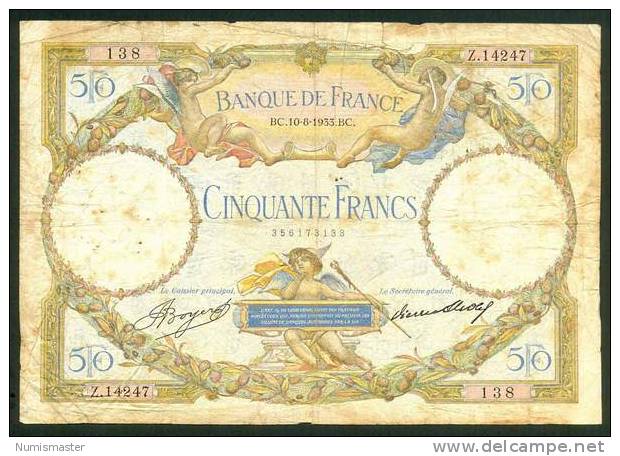 50 FRANCS , 10.8.1933. LUC OLIVIER MERSON - 50 F 1927-1934 ''Luc Olivier Merson''