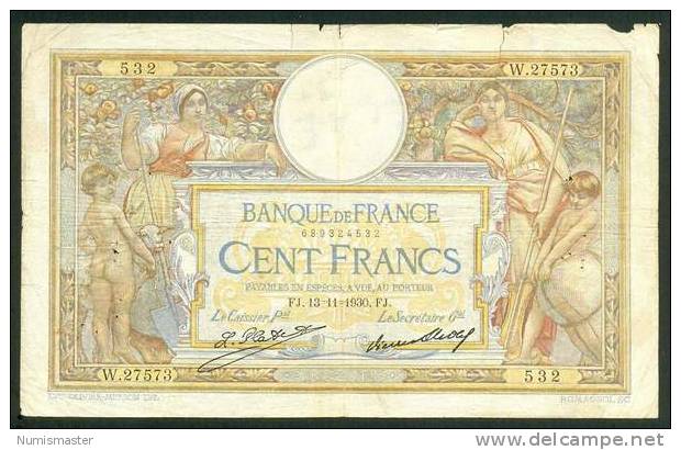 100 FRANCS , 13.11.1930. LUC OLIVIER MERSON - 100 F 1908-1939 ''Luc Olivier Merson''