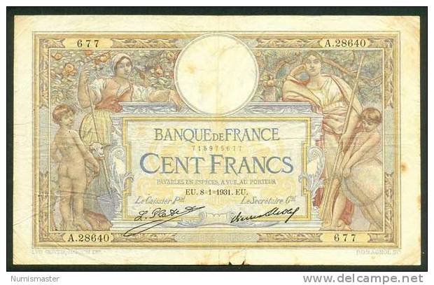 100 FRANCS , 8.1.1931. LUC OLIVIER MERSON - 100 F 1908-1939 ''Luc Olivier Merson''